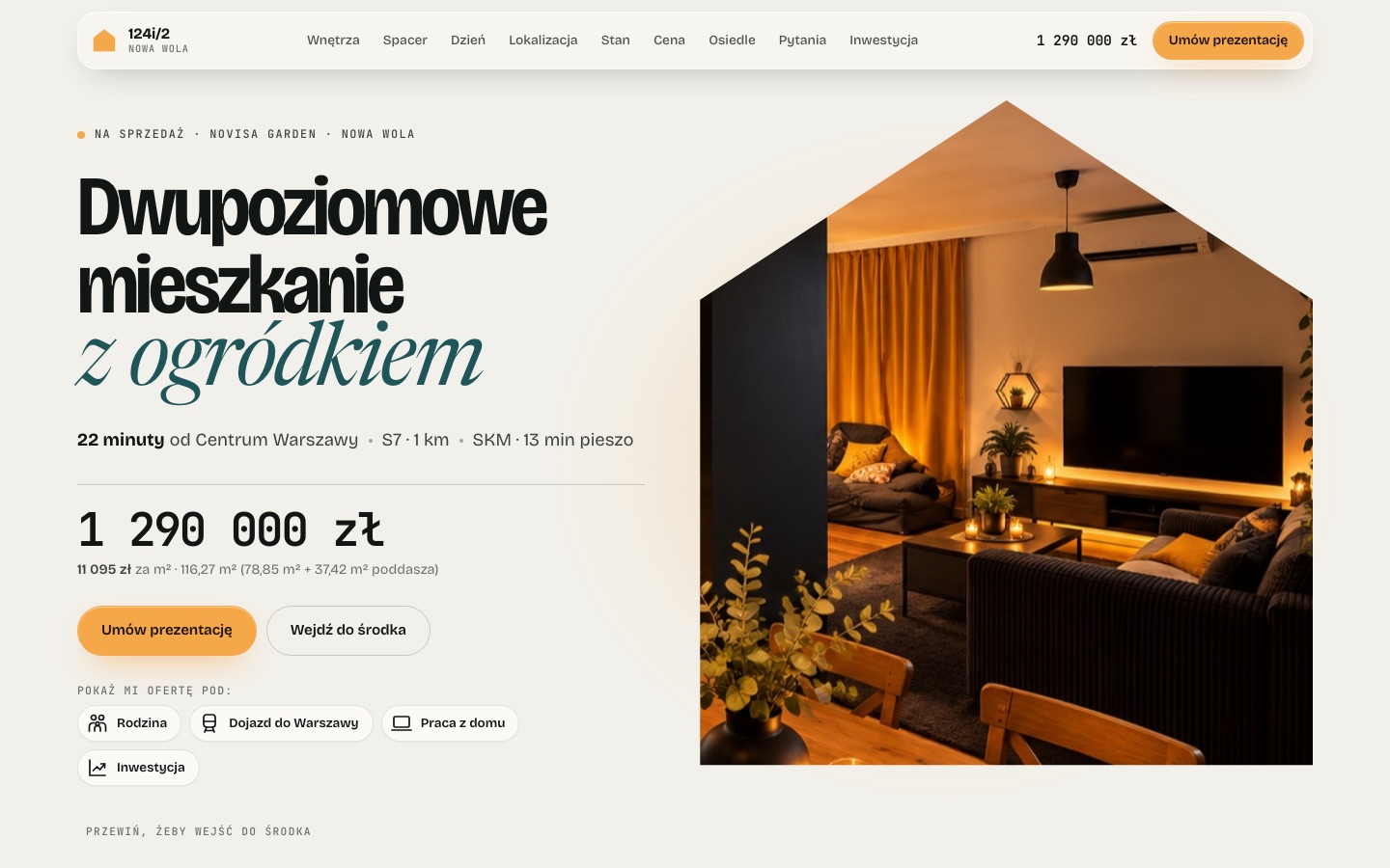 Strona oferty mieszkania z ogródkiem